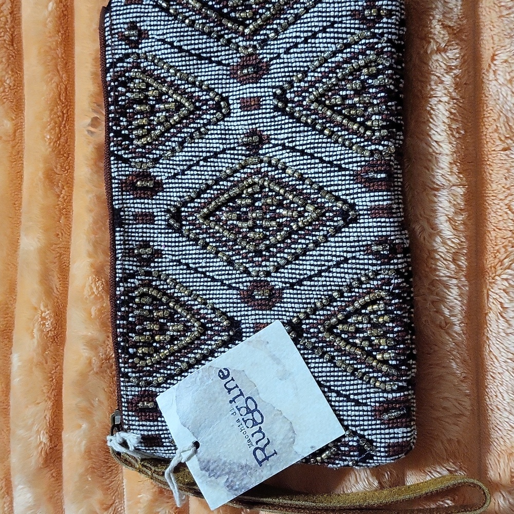 Ruggine Brown and Cream Beaded Patterned Clutch
